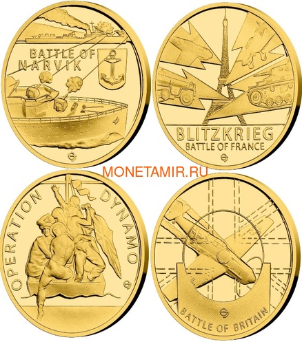  45  2020    1940             (Niue 45$ 2020 Set Gold Coins War 1940 Narvik France Operation Dynamo Britain)..K1,46G/92 ()