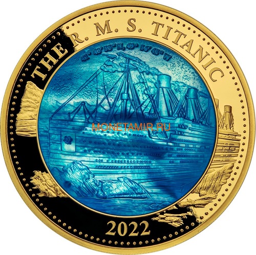 Соломоновы Острова 100 долларов 2022 Титаник Перламутр (Solomon Isl 100$ 2022 RMS Titanic Mother of Pearl 5oz Gold Coin Proof).Арт.92 (фото)