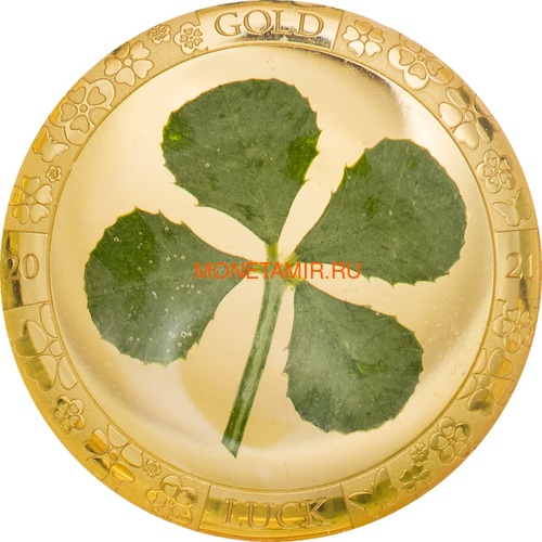 Палау 1 доллар 2021 Клевер На Удачу (Palau 1$ 2021 Good Luck 4-leaf Clover Gold Coin).Арт.92 (фото)