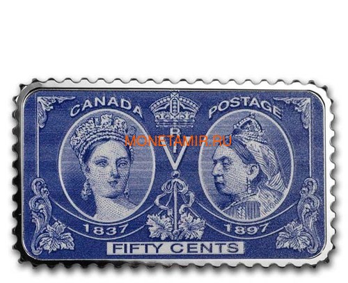 Канада 50 центов 2019 Бриллиантовая Юбилейная Марка Королевы Виктории (2019 Canada 50 cents Queen Victoria Diamond Jubilee Stamp Canada's Historical Stamps 1oz Silver Coin).Арт.92 (фото)