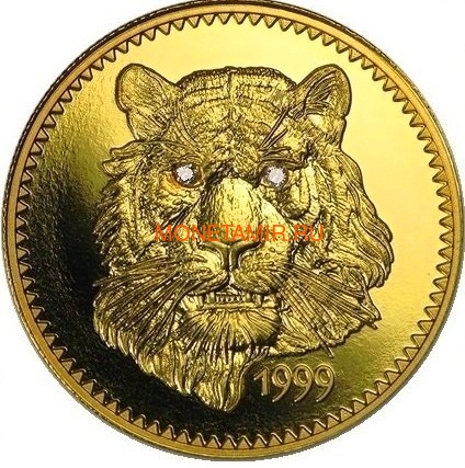  1000  1999    (Mongolia 1000 Tugrik 1999 Tiger Diamond Eyes Gold Coin)..33615K0,6G/92 ()