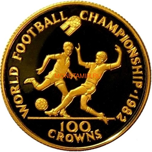 Теркс и Кайкос 100 крон 1982 Футбол Чемпионат Мира Два Игрока (Turks and Caicos Isl 100 Crown 1982 World Soccer Championship Gold Coin).Арт.E92 (фото)