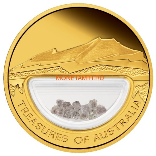 Австралия 100 долларов 2009 Сокровища Австралии Инкапсулированные Алмазы (Australia 100$ 2009 Treasures of Australia Diamonds 1oz Gold Proof Coin).Арт.K3,5G (фото)