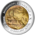   25  2015    (Cook Isl 25$ 2015 Mississippi Steamboat Mother of Pearl 5Oz Silver Coin Proof)..002710858503/M