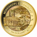 Острова Кука 200 долларов 2015 Пароход Миссисипи Перламутр (Cook Isl 200$ 2015 Mississippi Steamboat Mother of Pearl 5Oz Gold Coin Proof).Арт.60