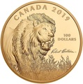 Канада 100 долларов 2019 Лев Художник Роберт Бейтман (Canada 100$ 2019 Robert Bateman Into The Light Lion 10 oz Silver Coin Gold Plating).Арт.65