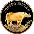  200000  1987   (Indonesia 200000 Rupiah 1987 Javan Rhinoceros Gold Coin)..30451K1G/E92