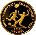    100  1982      (Turks and Caicos Isl 100 Crown 1982 World Soccer Championship Gold Coin)..E92