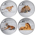 Конго 4x30 франков 2011 Большие Кошки Гепард Лев Леопард Тигр Набор 4 Монеты (Congo 4x30 Francs 2011 Big Cats Silver Coin Set).Арт.000739737383