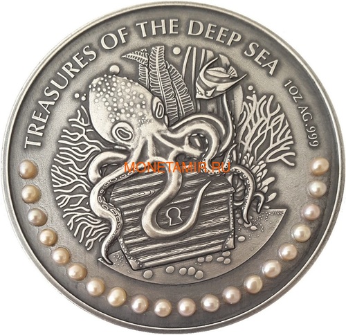  35  2019        3  (Ghana 3x5 Cedis 2019 Treasures of the Deep Sea Ship Anchor Octopus Pearls Silver Coin Set)..002261357240/65 (,  2)