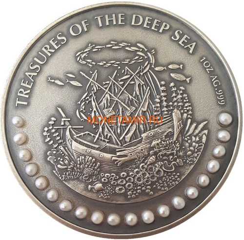  35  2019        3  (Ghana 3x5 Cedis 2019 Treasures of the Deep Sea Ship Anchor Octopus Pearls Silver Coin Set)..002261357240/65 (,  3)