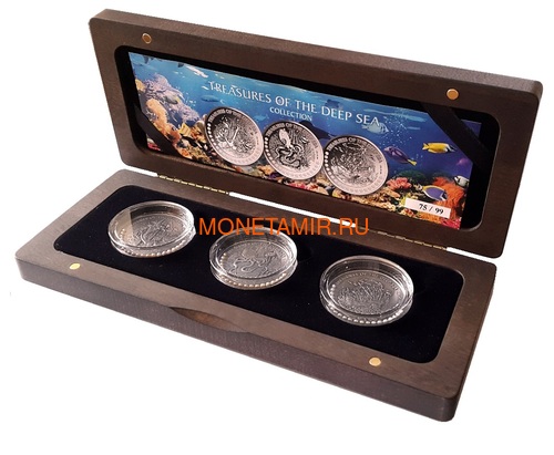  35  2019        3  (Ghana 3x5 Cedis 2019 Treasures of the Deep Sea Ship Anchor Octopus Pearls Silver Coin Set)..002261357240/65 (,  6)