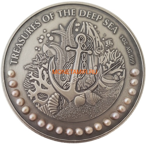 35  2019        3  (Ghana 3x5 Cedis 2019 Treasures of the Deep Sea Ship Anchor Octopus Pearls Silver Coin Set)..002261357240/65 (,  1)