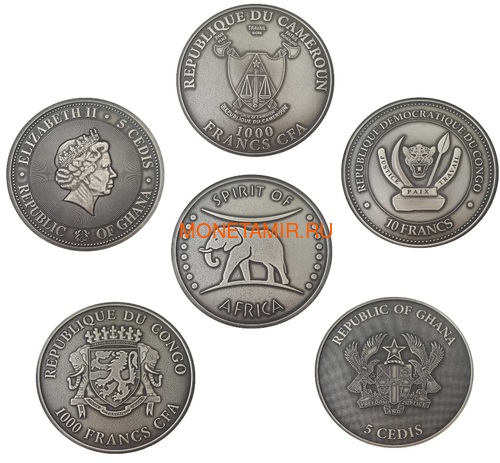  1000     10     1000   25  2018     5   (Cameroon 1000FCFA Congo Dem 10F Congo Rep 1000FCFA Ghana 25C 2018 Spirit of Africa Lions Prestige Set)..002185757241/65 (,  1)