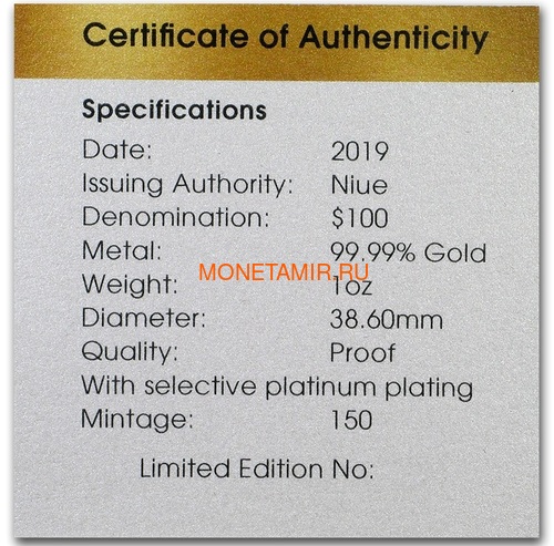  100  2019    (Niue 100$ 2019 Australia at Night Kangaroo 1oz Gold Proof Coin)..65 (,  4)
