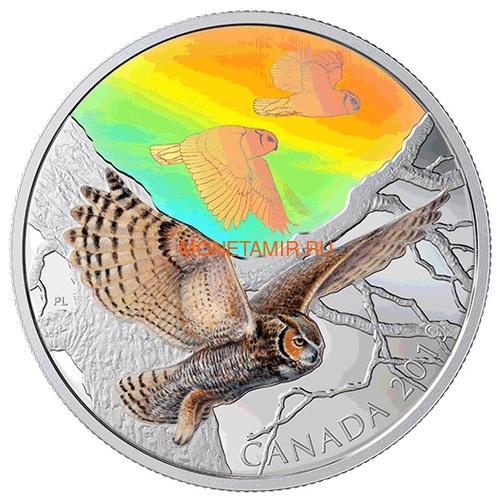  30  2019         (Canada 30$ 2019 Majestic Birds in Motion Great Horned Owls 2 oz Silver Hologram Coin)..65 (,  1)