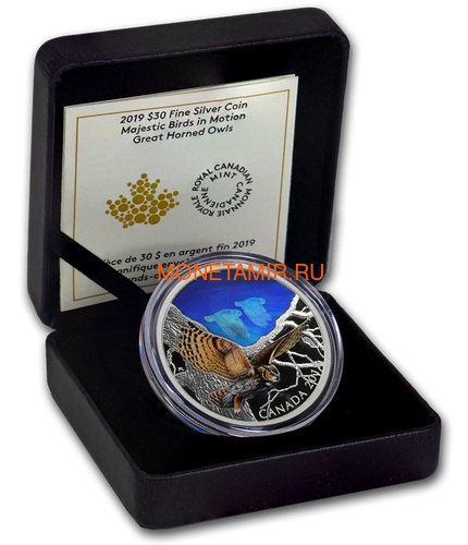  30  2019         (Canada 30$ 2019 Majestic Birds in Motion Great Horned Owls 2 oz Silver Hologram Coin)..65 (,  5)