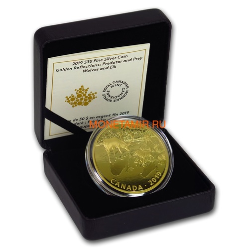  30  2019       (Canada 30$ 2019 Predator and Prey Wolves and Elk 2 oz Gold Plated Silver Coin)..65 (,  2)
