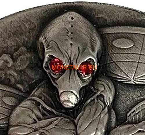  10000  2018     (Chad 10000 Francs 2018 Alien Invasion Swarovski UFO 2oz Silver Coin)..001069457845/65 (,  1)