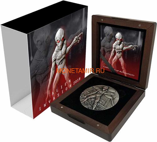  10000  2018     (Chad 10000 Francs 2018 Alien Invasion Swarovski UFO 2oz Silver Coin)..001069457845/65 (,  3)