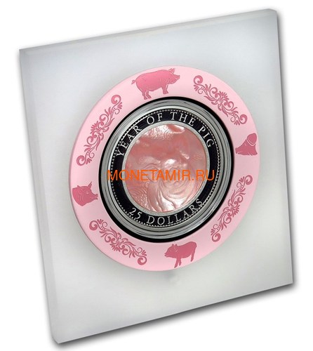   25  2019      (Cook Isl. 25$ 2019 Year of the Pig Mother of Pearl 5 Oz Silver Coin Proof)..60 (,  2)