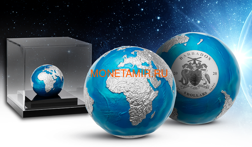  5  2020       (Barbados 5$ 2020 Blue Marble Planet Earth 3oz Silver Coin Spherical)..94 (,  3)