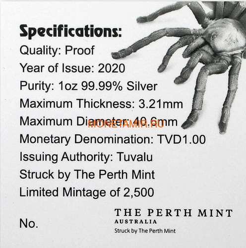  1  2020      (Tuvalu 1$ 2020 Deadly and Dangerous Tarantula 1oz Silver Coin)..92 (,  7)