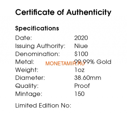  100  2020      (Niue 2020 $100 Tarantula Deadly and Dangerous 1oz Gold Proof Coin).88 (,  4)