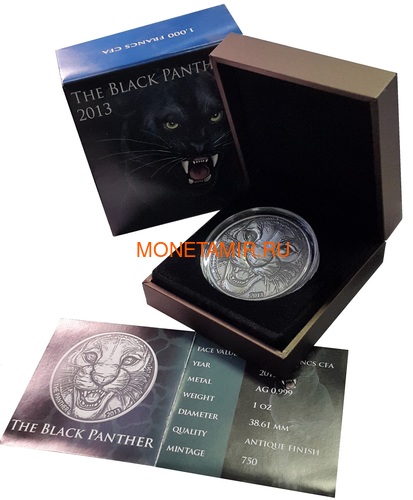    - 1000  2013   (Cote D`Ivoire Ivory Coast 1000FCFA 2013 Black Panther 1oz Silver Coin Antique)..000297247369 (,  2)