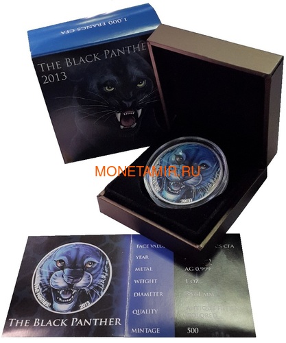    - 1000  2013   (Cote D`Ivoire Ivory Coast 1000FCFA 2013 Black Panther 1oz Silver Coin Colored)..000297247369 (,  2)