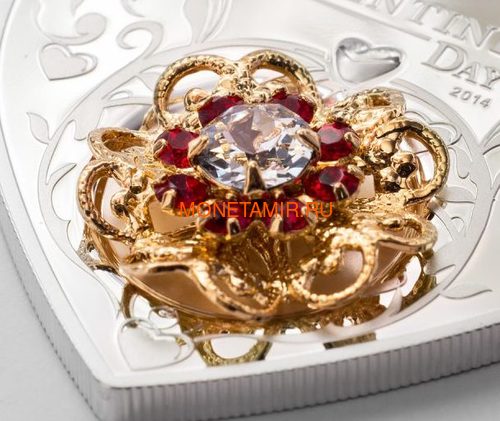   5  2014     (Cook Isl 5$ 2014 Happy Valentines Day Swarovski Silver Coin)..85 (,  2)