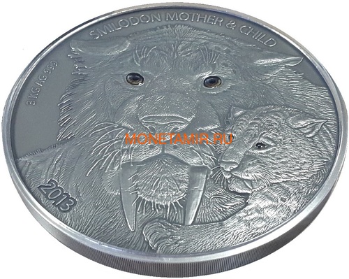   30000  2013       3  (Burkina Faso 30000 Francs CFA 2013 The Smilodon With Cub Real Eye Effect High Relief 3 kilo Silver Coin)..023473452473/60 (,  2)