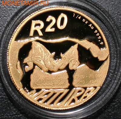   10+20  2010   (South Africa 10R+20R 2010 Natura Black Rhino Gold Proof 2 Coin Set)..K1,5/60 (,  3)