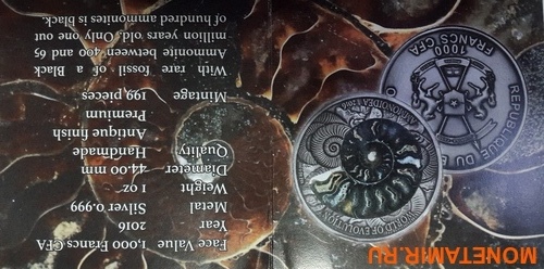   1000  2016      (Burkina Faso 1000 francs 2016 Ammonite black World of Evolution with real fossil)..60 (,  4)