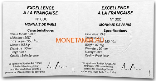  50  2017        (France 50E 2017 French Excellence Guy Savoy 5oz Silver Coin)..92 (,  7)