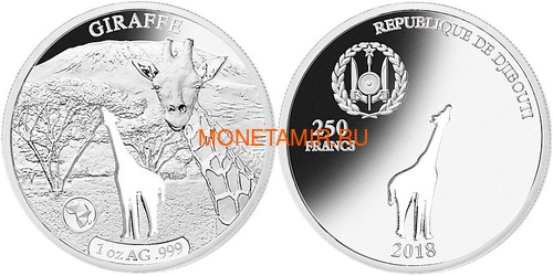  8250  2018            8  (Djibouti 8250 Francs 2018 Shapes of Africa Giraffe Lion Rhino Gazelle Elephant Ostrich Meerkat 8 coin set)..60 (,  1)