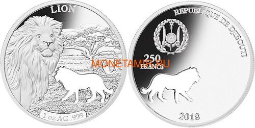  8250  2018            8  (Djibouti 8250 Francs 2018 Shapes of Africa Giraffe Lion Rhino Gazelle Elephant Ostrich Meerkat 8 coin set)..60 (,  2)