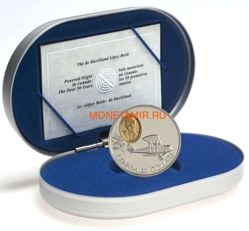  20  1992      .  (Canada 20$ 1992 Aviation Series De Havilland Gipsy Moth Murton A.Seymour 1oz Silver Coin)..68 (,  2)