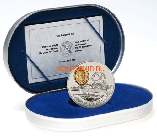  20  1993  71c  .  (Canada 20$ 1993 Aviation Series Fairchild 71c James A.Richardson 1oz Silver Coin)..68 (,  2)