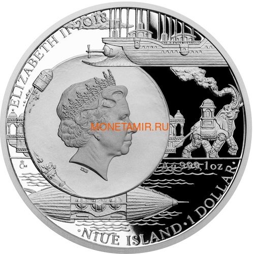  1  2018     (Niue 1$ 2018 Jules Verne Columbiad Mechanical Elephan Albatross Ship Nautilus Submarine Octopus Space)..60 (,  1)