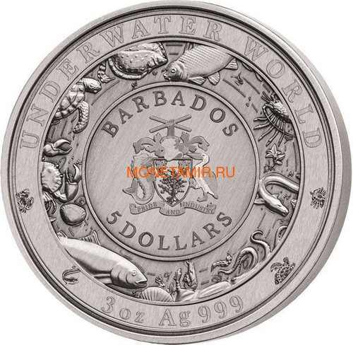  5  2019    (Barbados 5$ 2019 Dolphin Underwater World 3oz Silver)..69 (,  2)