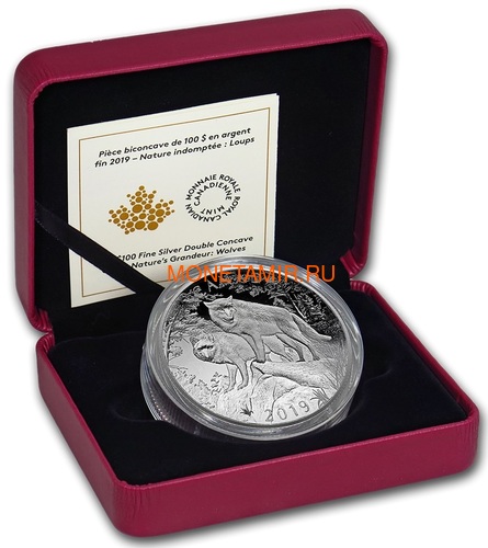  100  2019       (Canada 100$ 2019 Wolves Nature's Grandeur Series Piedfort Concave 10 oz Silver Coin)..67 (,  3)