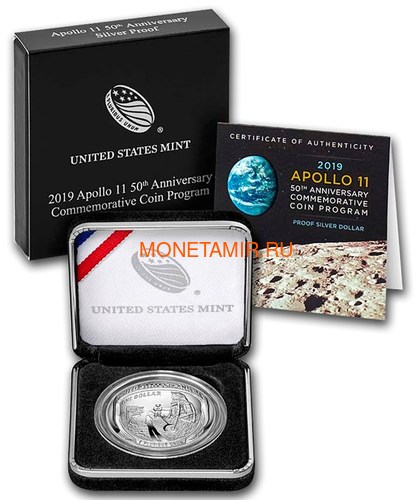    1  2019    50   11  (2019 USA 1$ Apollo 11 Moon Landing 50th Anniversary Silver Coin Proof)..002067855894/67 (,  3)
