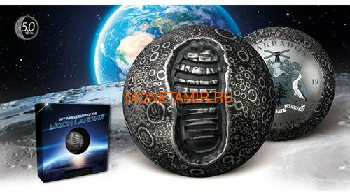  5  2019    50    (Barbados 5$ 2019 Moon Landing 50th Anniversary 1 Oz Silver Coin Spherical)..E92 (,  8)