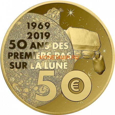  50  2019    50   (France 50E 2019 Moon Landing 50th Anniversary Gold Coin)..67 (,  1)