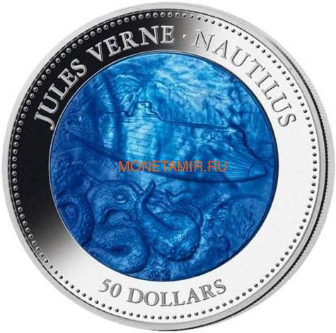   50  2014     (Cook Isl 50$ 2014 Nautilus Jules Verne Mother of Pearl 5oz Silver Coin Proof)..001345345772/60 ()