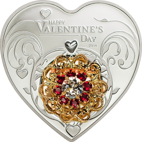   5  2014     (Cook Isl 5$ 2014 Happy Valentines Day Swarovski Silver Coin)..85 ()