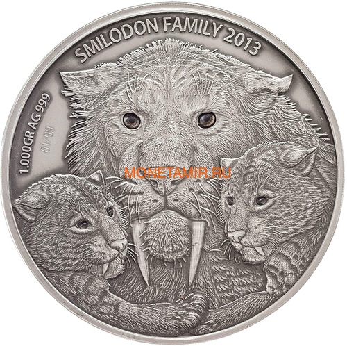   10000  2013       (Burkina Faso 10000 Francs CFA 2013 The Smilodon Family Real Eye Effect High Relief kilo Silver Coin)..011629649793/60 ()