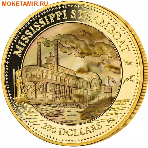   200  2015    (Cook Isl 200$ 2015 Mississippi Steamboat Mother of Pearl 5Oz Gold Coin Proof)..60 ()