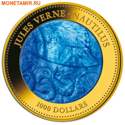   1000  2014     (Cook Isl 1000$ 2014 Nautilus Jules Verne Mother of Pearl 5Oz Gold Coin Proof)..60 ()
